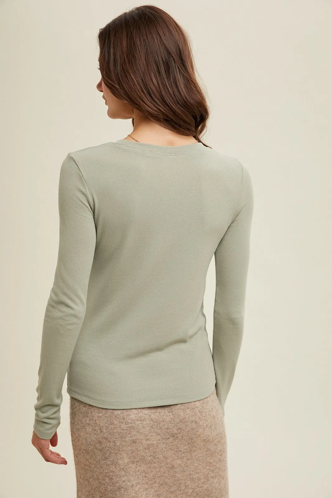 Light Olive Ribbed Long Sleeve Top sold by Pinkblush product image thumbnail 2
