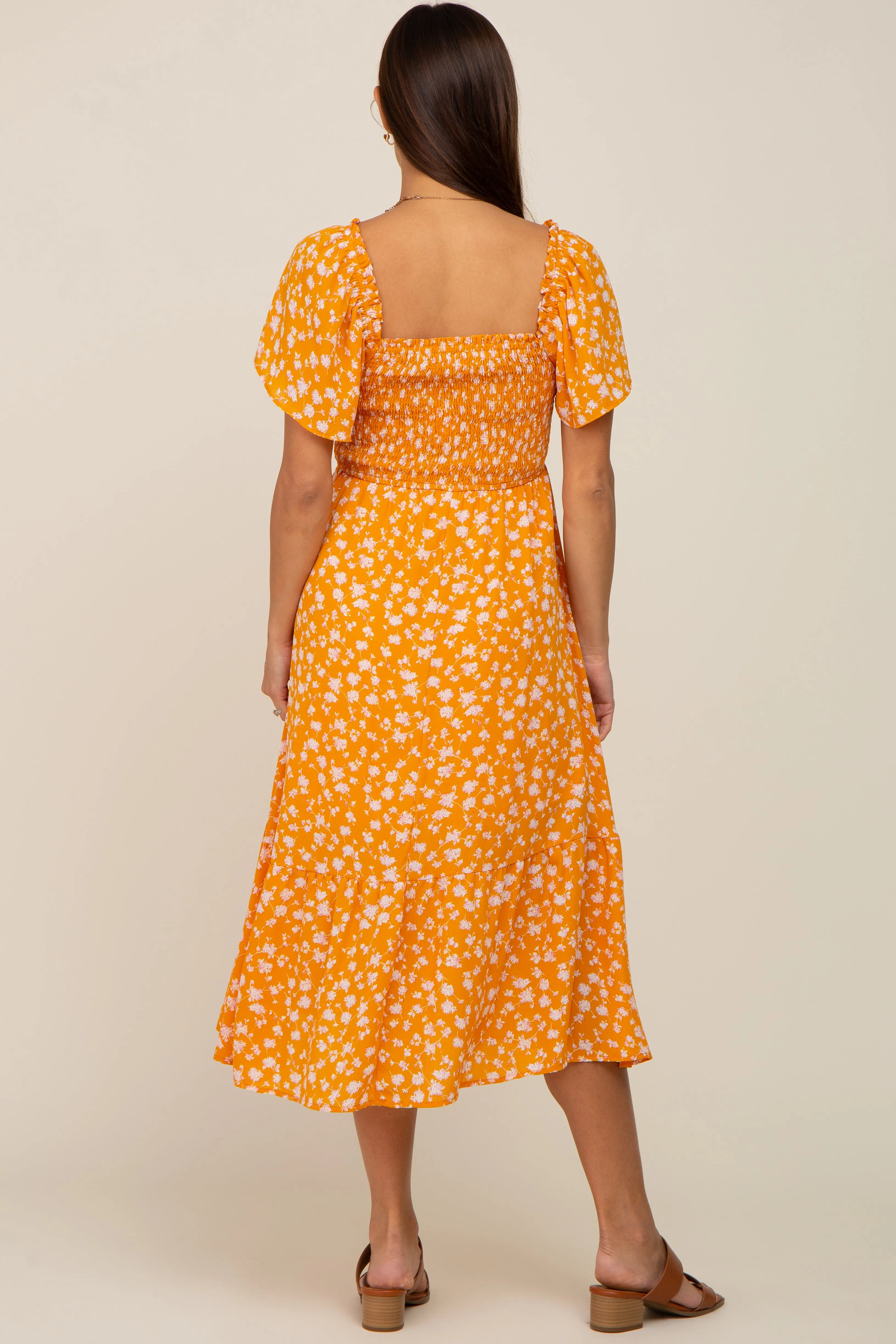 Yellow Floral Smocked Maternity Midi Dress sold by Pinkblush product image thumbnail 3