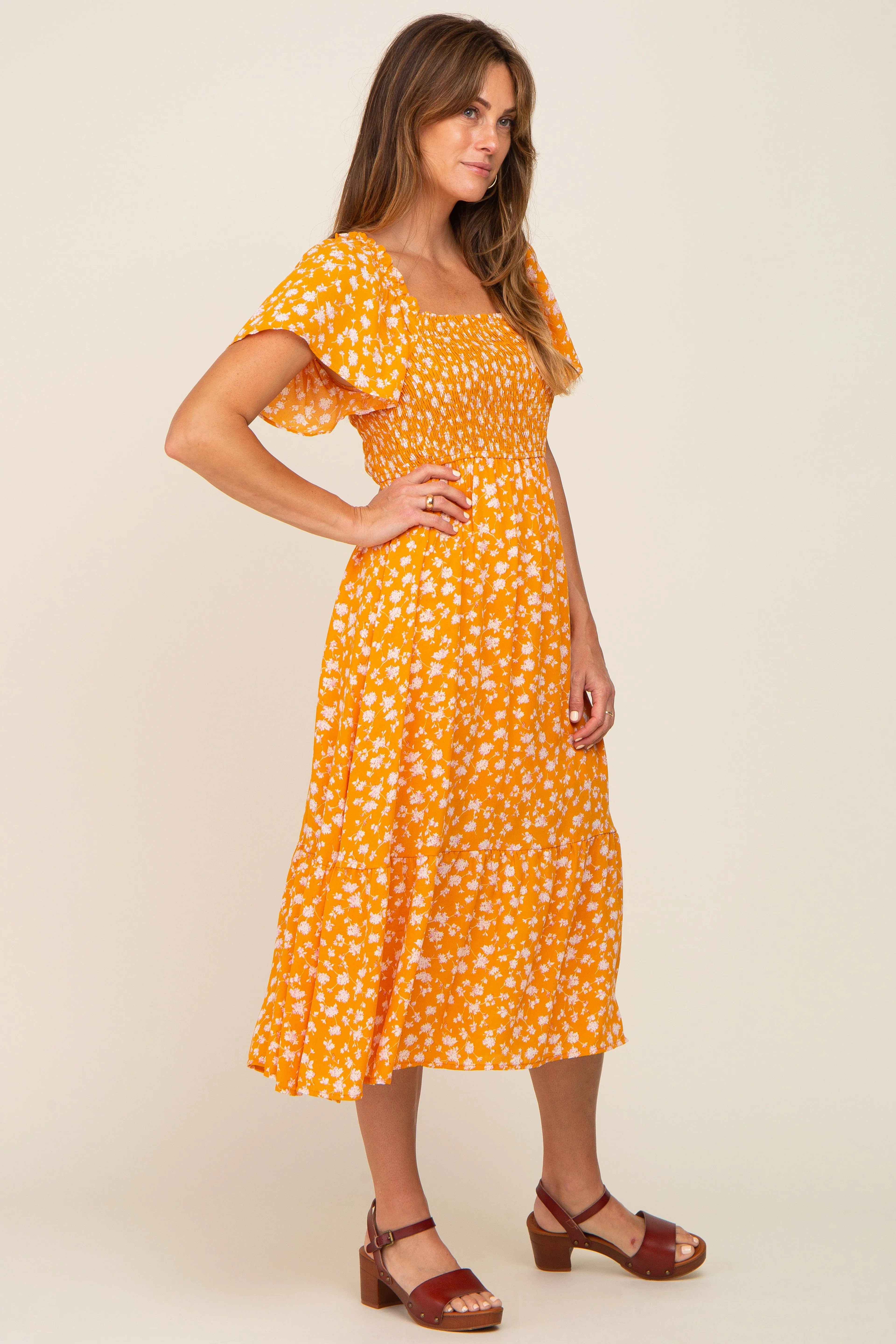 Yellow Floral Smocked Midi Dress sold by Pinkblush product image thumbnail 2