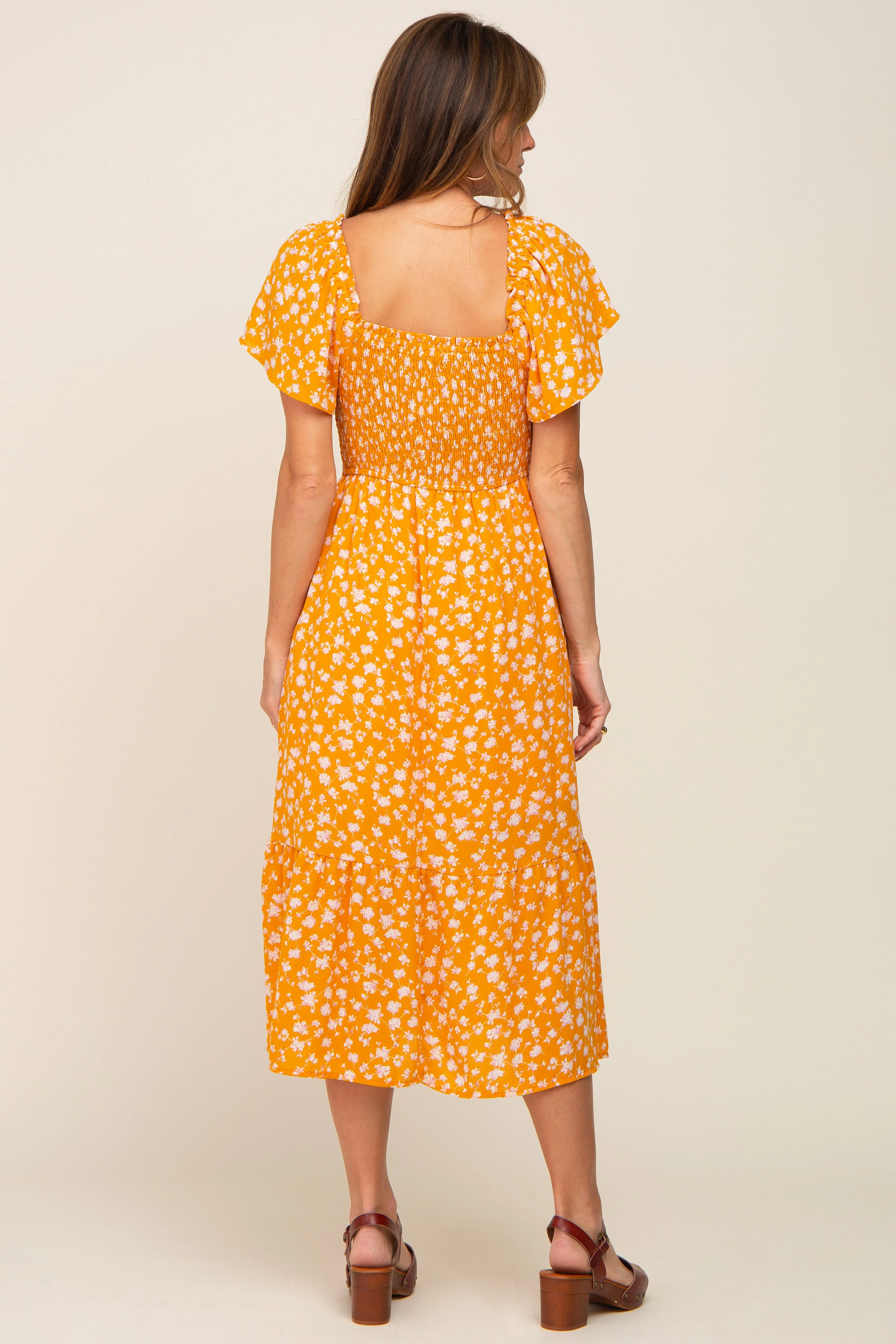 Yellow Floral Smocked Midi Dress sold by Pinkblush product image thumbnail 3
