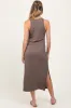Mocha Sleeveless Side Slit Maternity Midi Dress sold by Pinkblush