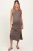 Mocha Sleeveless Side Slit Maternity Midi Dress sold by Pinkblush