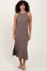 Mocha Sleeveless Side Slit Maternity Midi Dress sold by Pinkblush