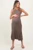 Mocha Sleeveless Side Slit Maternity Midi Dress sold by Pinkblush