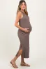 Mocha Sleeveless Side Slit Maternity Midi Dress sold by Pinkblush
