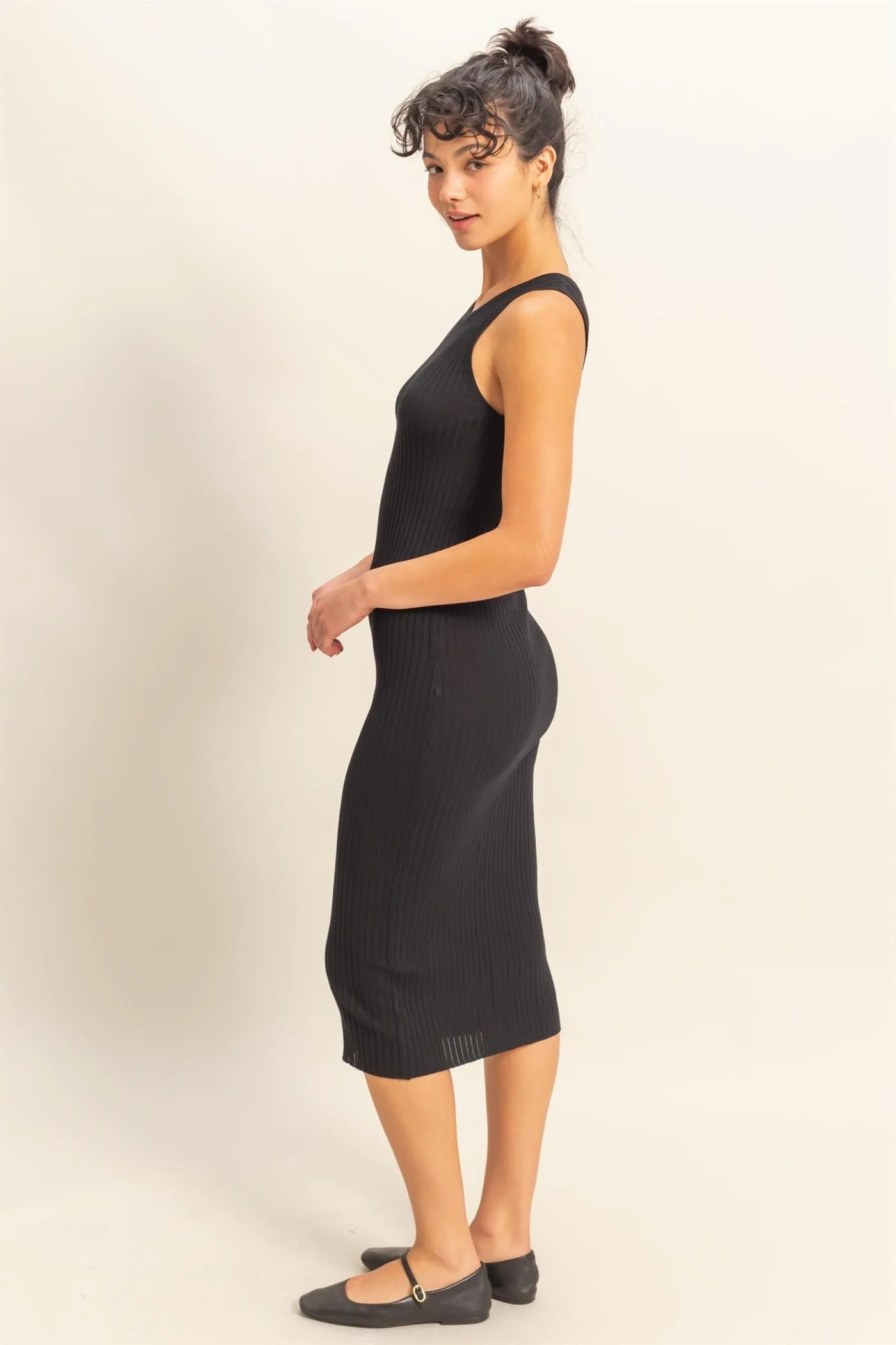Black Ribbed Sleeveless Midi Dress sold by Pinkblush product image thumbnail 3