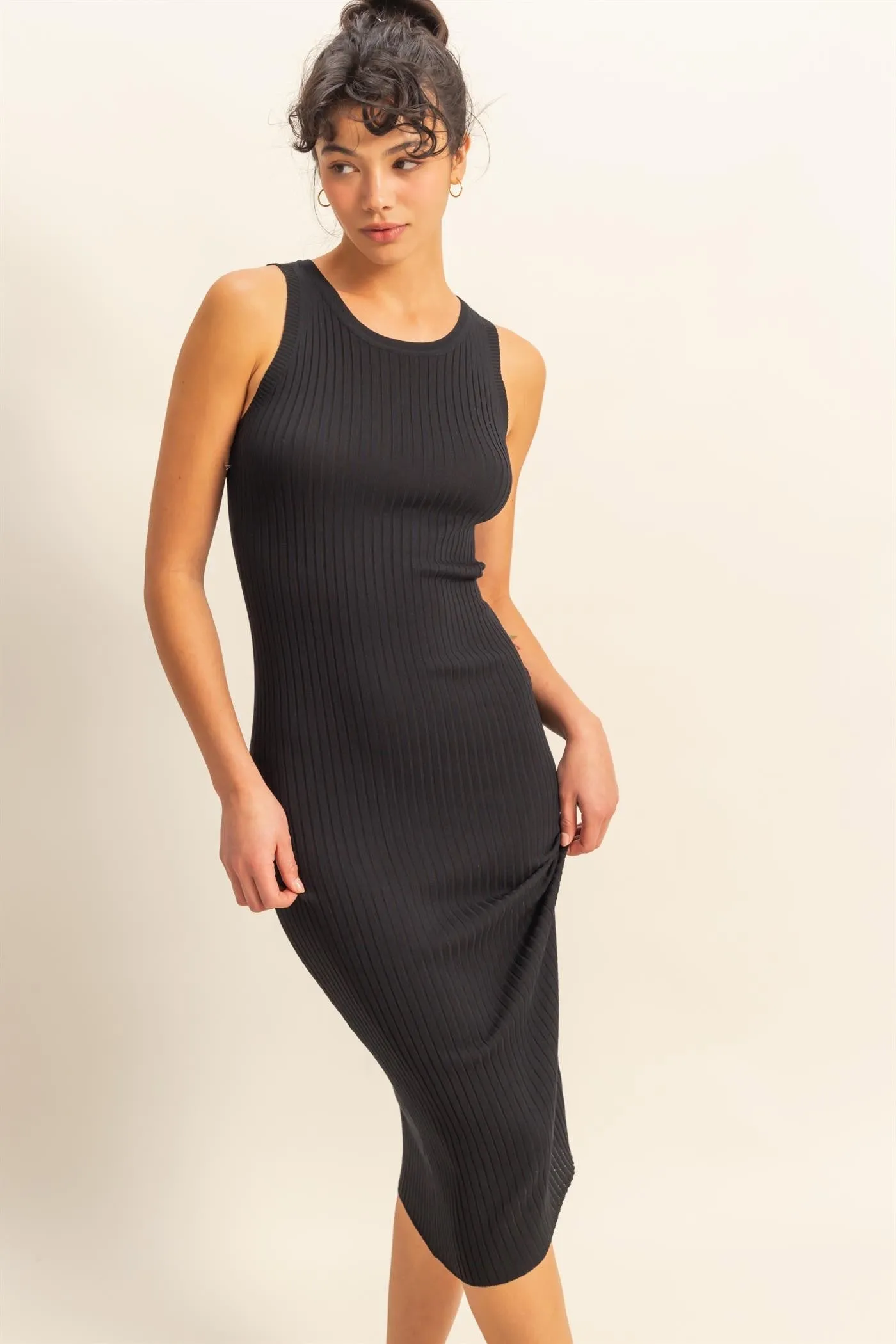 Black Ribbed Sleeveless Midi Dress sold by Pinkblush product image thumbnail 2