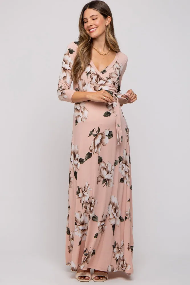 Light Pink Floral Wrap Maternity Maxi Dress sold by Pinkblush product image thumbnail 4