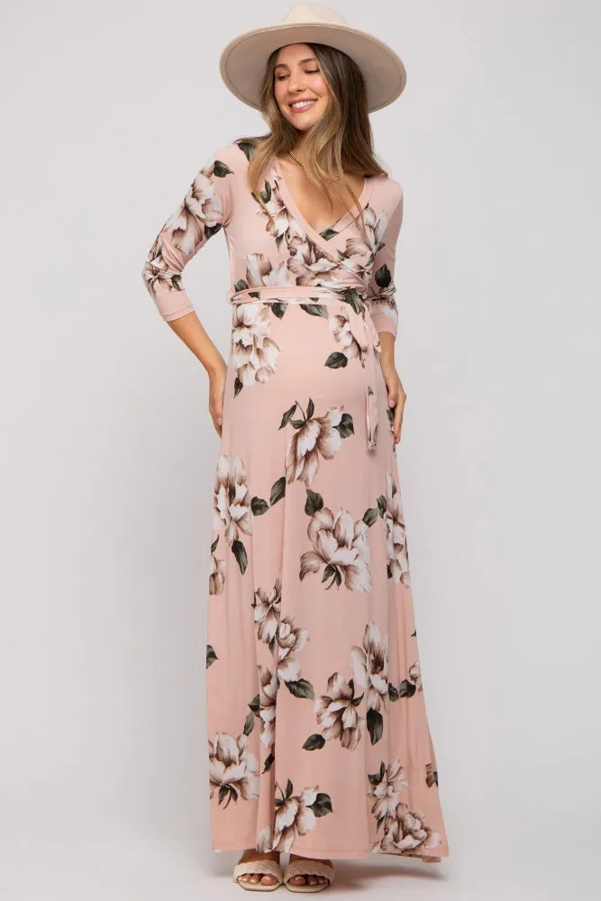 Light Pink Floral Wrap Maternity Maxi Dress sold by Pinkblush product image thumbnail 5