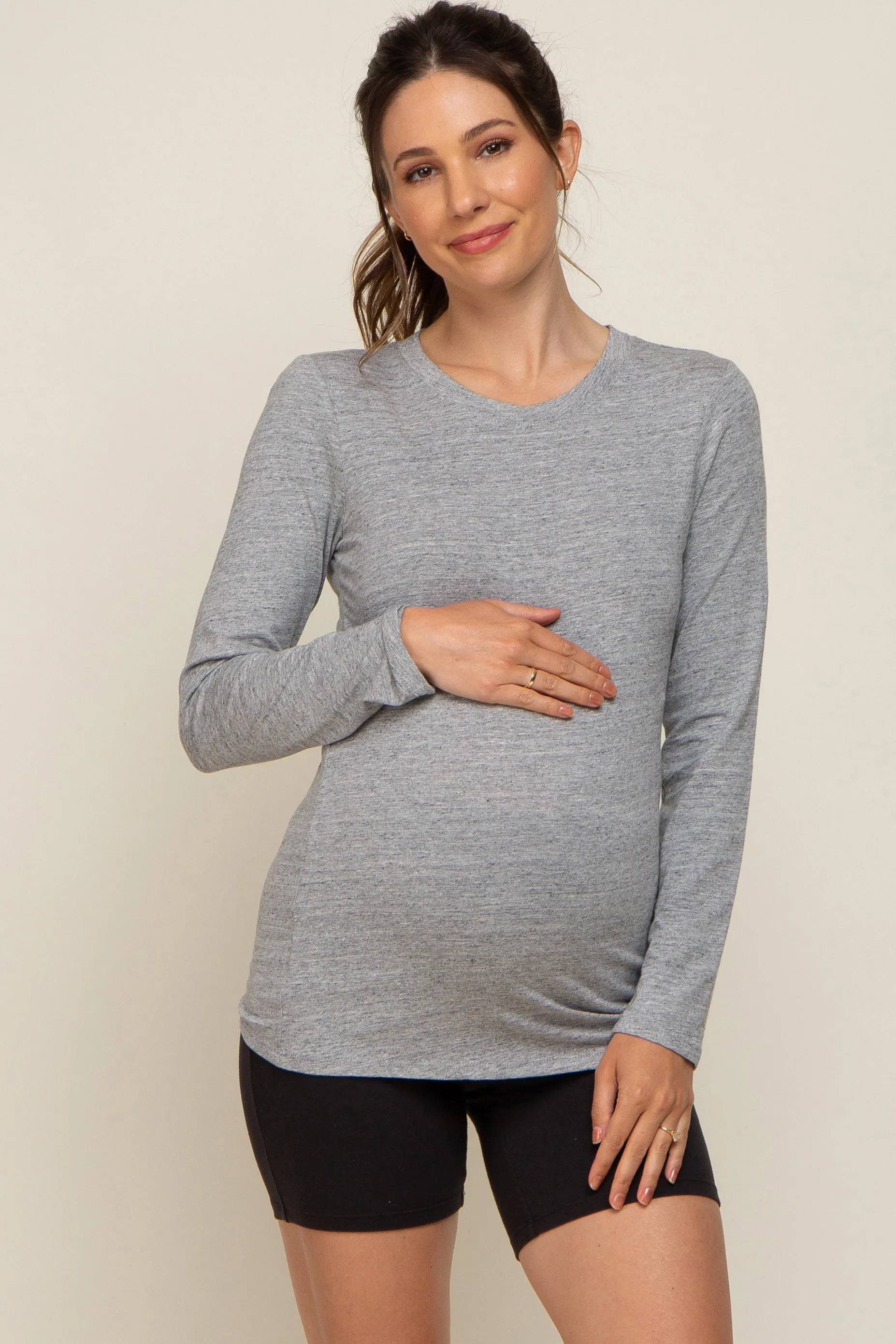 Heather Grey Long Sleeve Maternity Top sold by Pinkblush