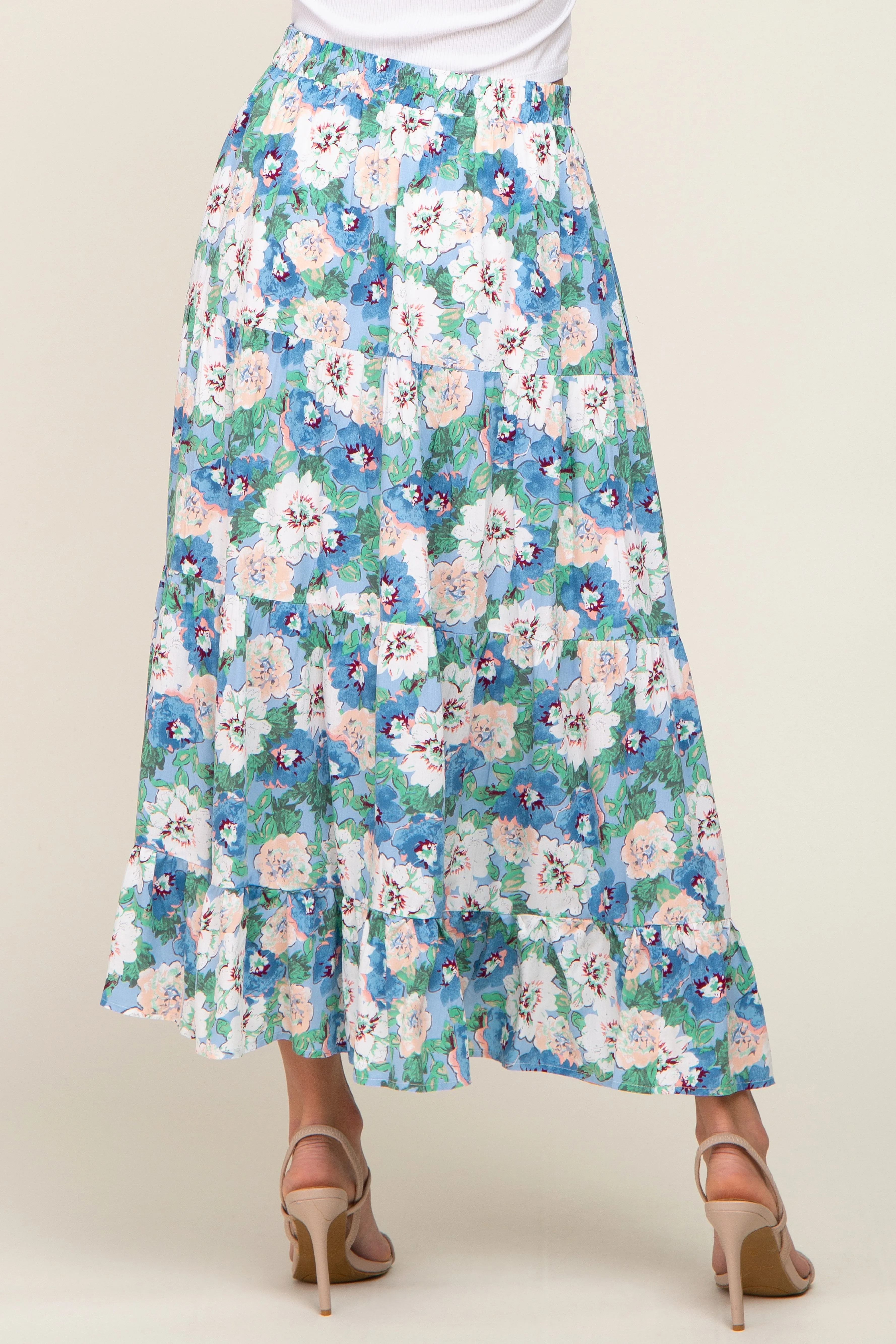 Blue Floral Tiered Maxi Skirt sold by Pinkblush product image thumbnail 4