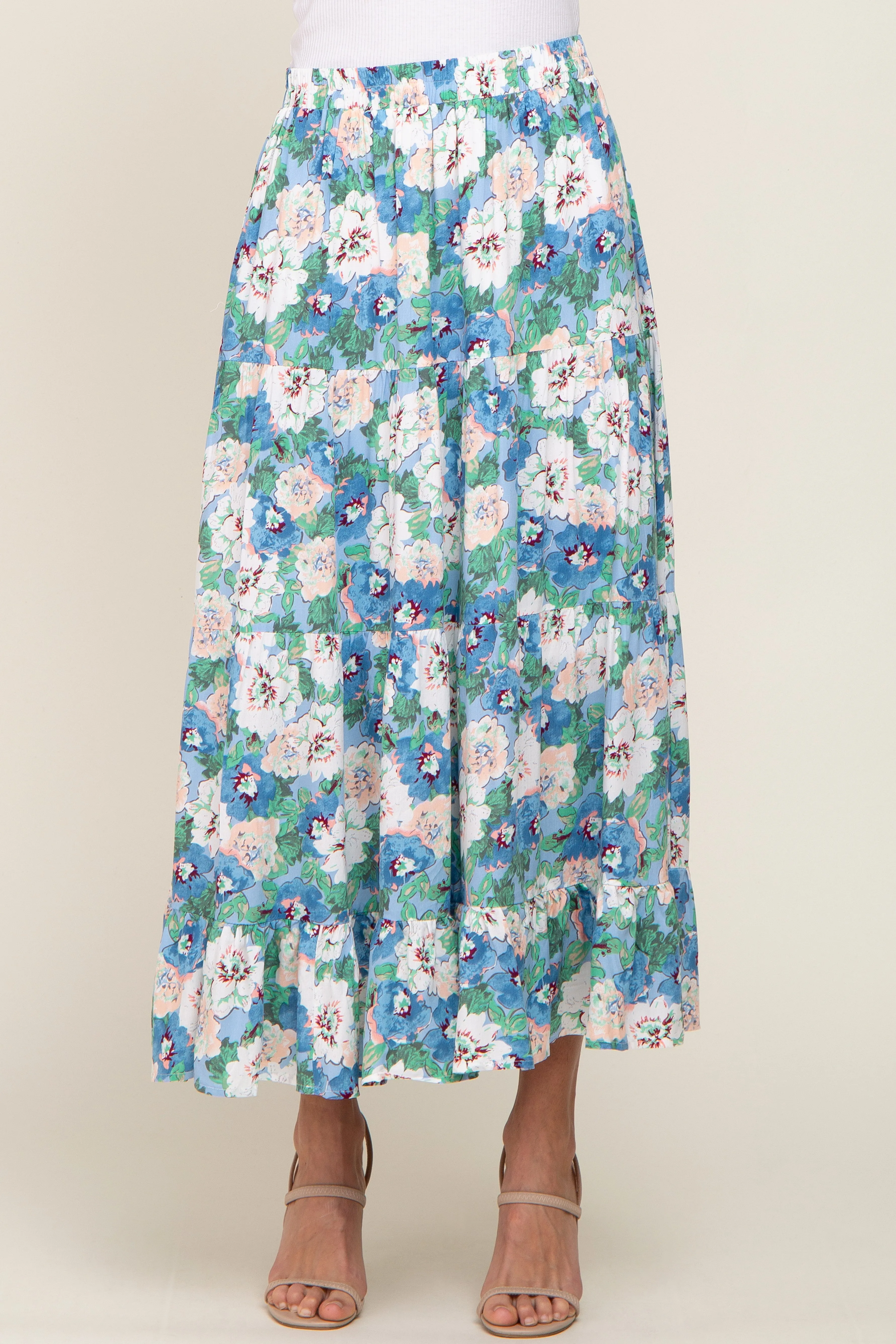 Blue Floral Tiered Maxi Skirt sold by Pinkblush product image thumbnail 2