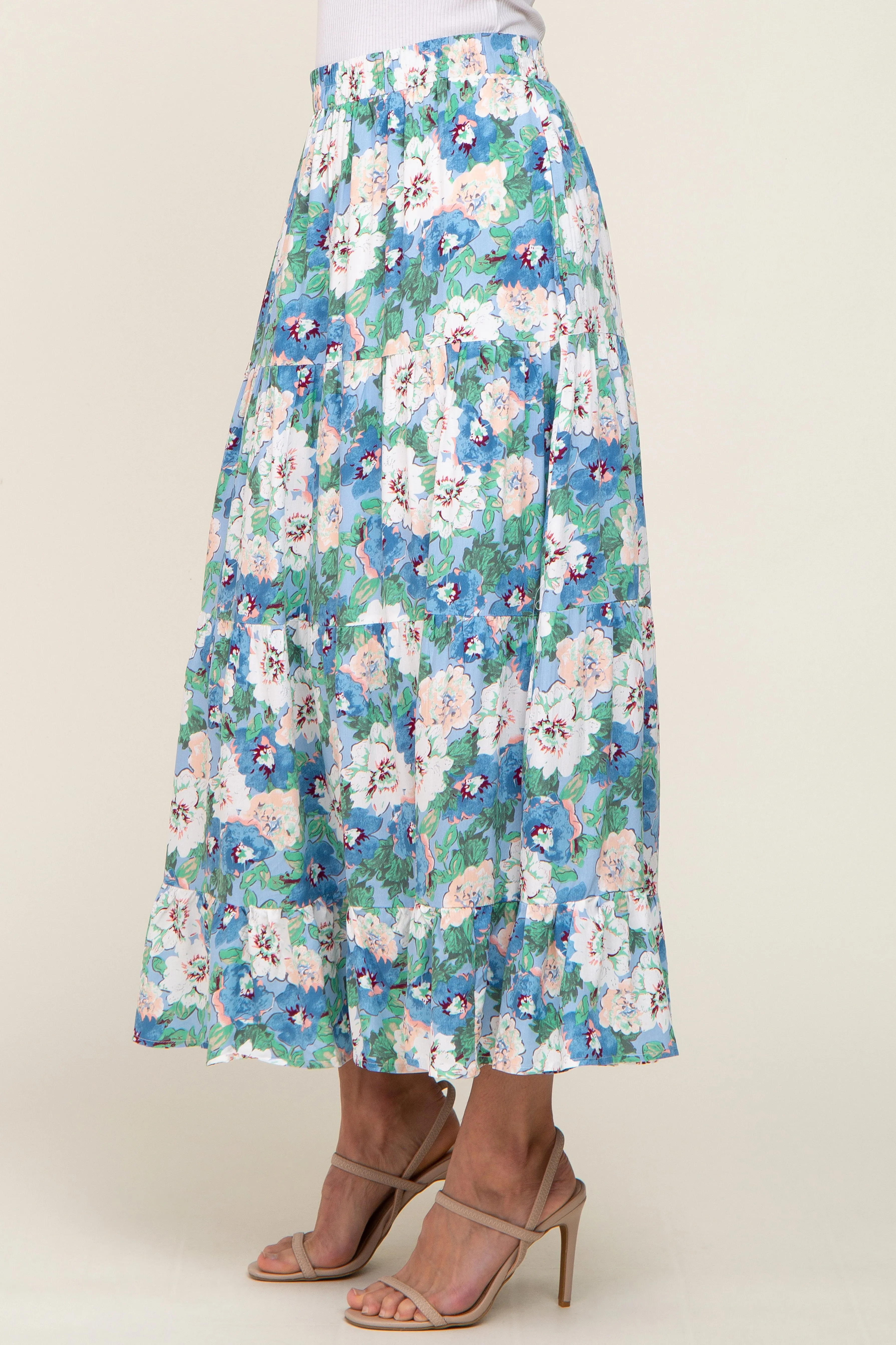Blue Floral Tiered Maxi Skirt sold by Pinkblush product image thumbnail 3