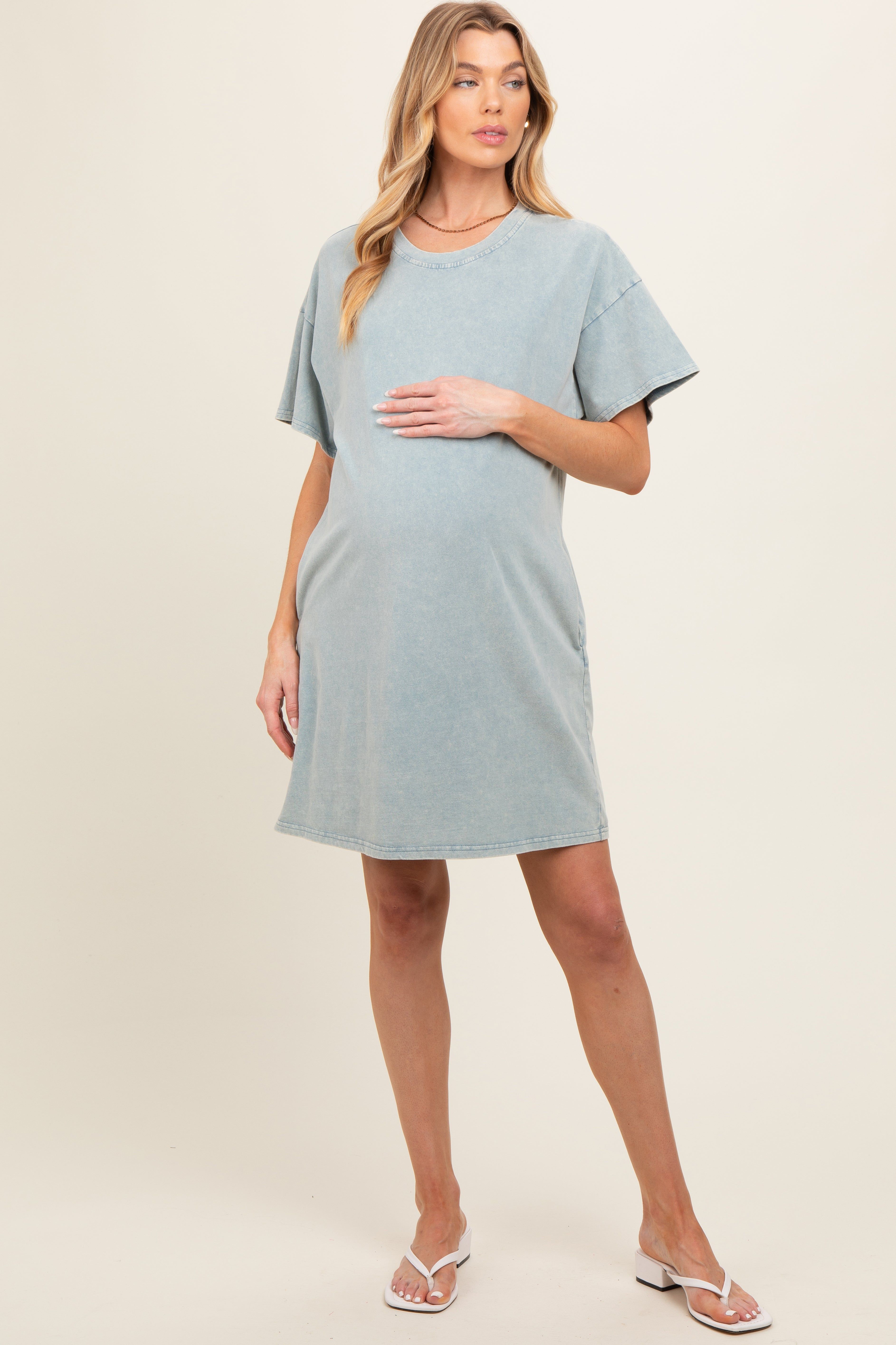 Light Blue Short Sleeve Side Pocket Maternity Dress sold by Pinkblush product image thumbnail 2