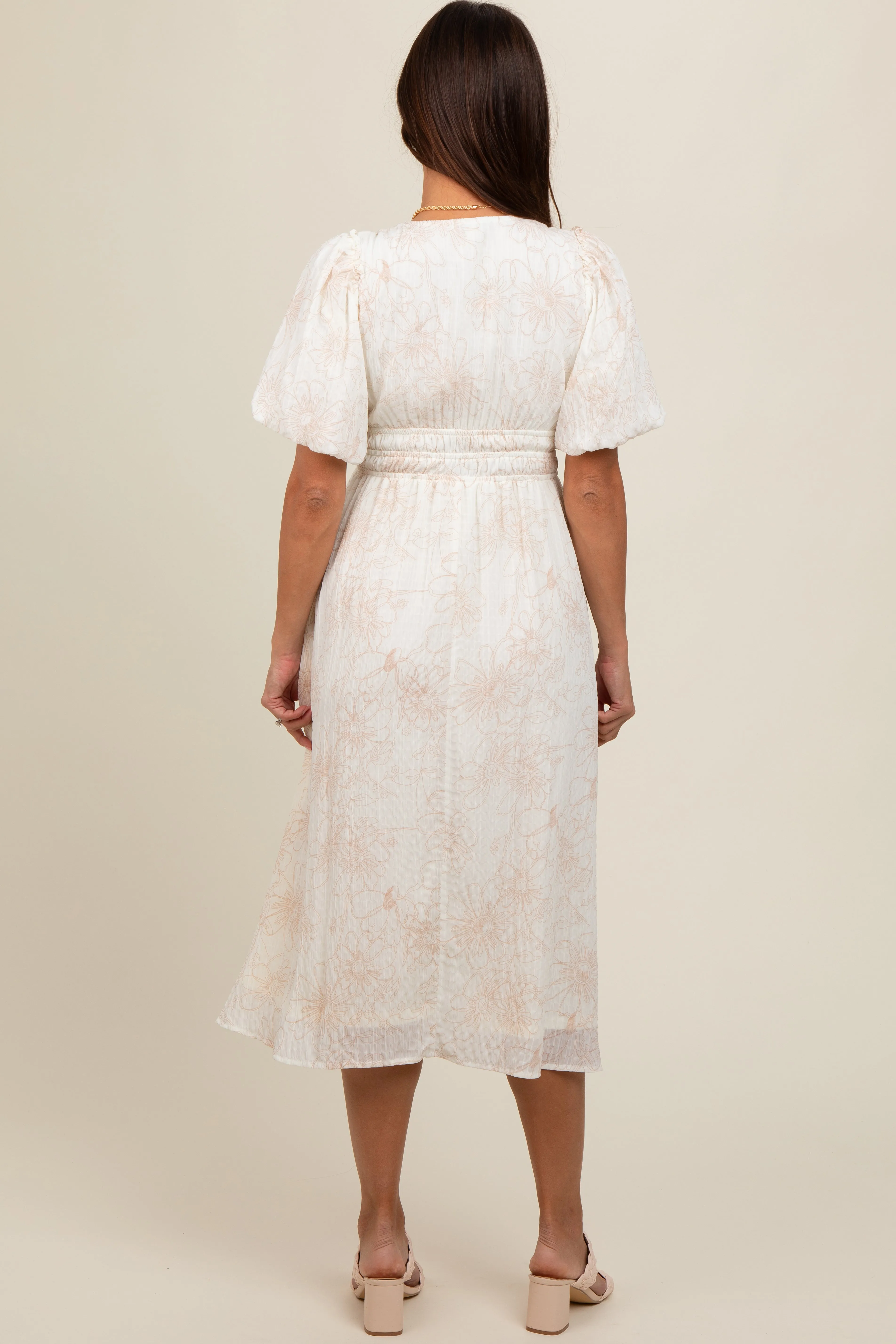 Cream Floral Smocked Waist Maternity Midi Dress sold by Pinkblush product image thumbnail 4