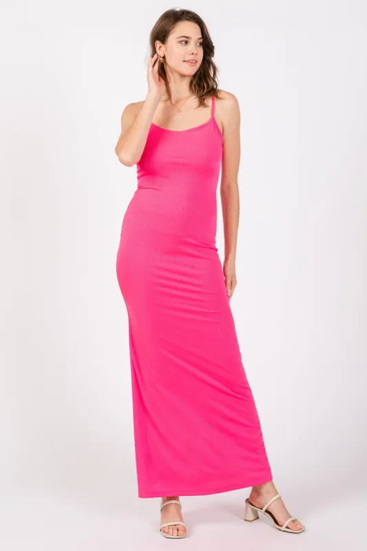 Pink Ribbed Fitted Maxi Dress sold by Pinkblush