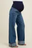 Navy Blue Cuffed Hem Baggy Wide Leg Maternity Jeans sold by Pinkblush
