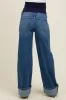 Navy Blue Cuffed Hem Baggy Wide Leg Maternity Jeans sold by Pinkblush
