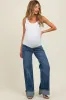 Navy Blue Cuffed Hem Baggy Wide Leg Maternity Jeans sold by Pinkblush