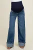 Navy Blue Cuffed Hem Baggy Wide Leg Maternity Jeans sold by Pinkblush