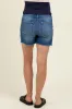 Blue Raw Cut Hem Maternity Jean Shorts sold by Pinkblush