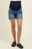 Blue Raw Cut Hem Maternity Jean Shorts sold by Pinkblush
