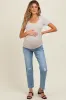 Light Blue Distressed Open Knee Ankle Straight Leg Maternity Jeans sold by Pinkblush