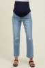 Light Blue Distressed Open Knee Ankle Straight Leg Maternity Jeans sold by Pinkblush