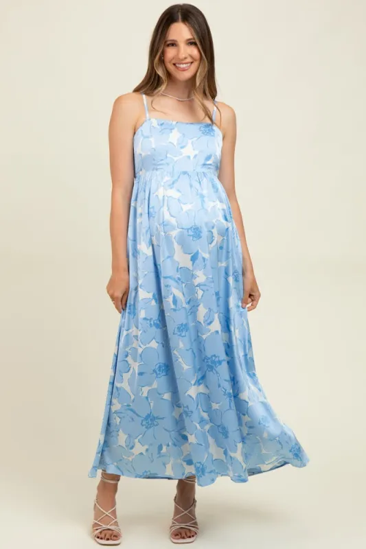 Light Blue Floral Sleeveless Maternity Maxi Dress sold by Pinkblush