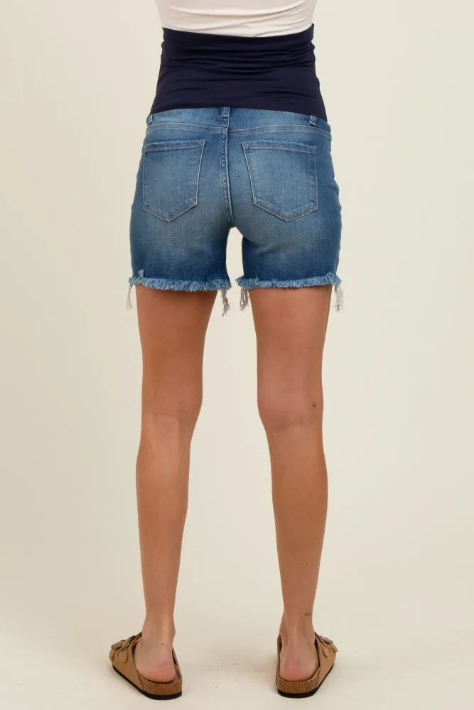 Blue Raw Frayed Hem Maternity Denim Shorts sold by Pinkblush product image thumbnail 5