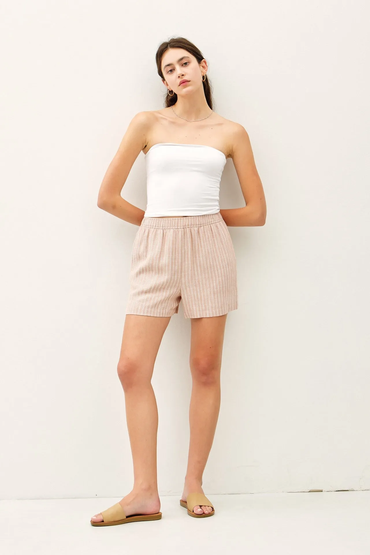 Beige Striped Linen Blend Shorts sold by Pinkblush product image thumbnail 2