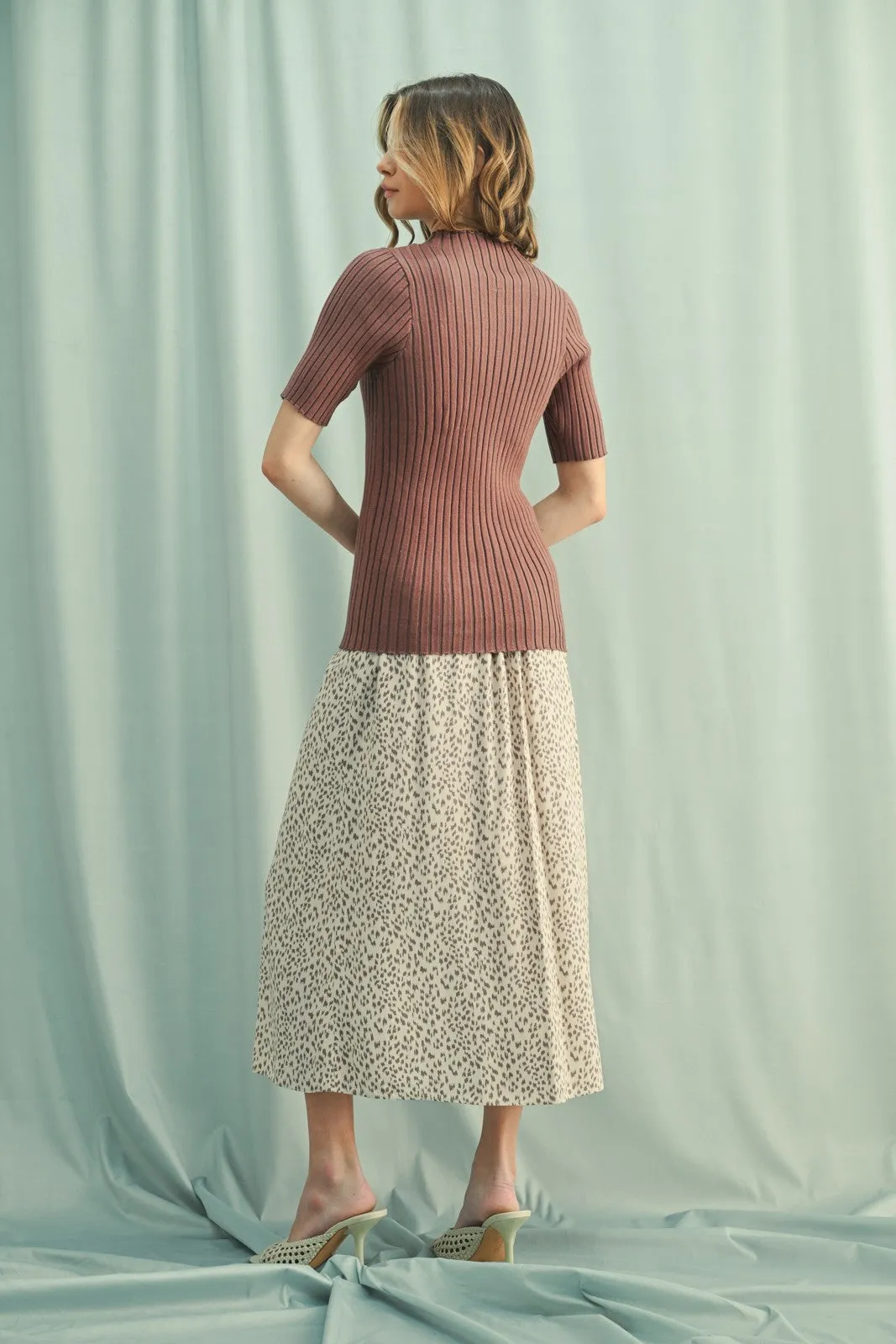 Mocha Ribbed Mock Neck Knit Short Sleeve Top sold by Pinkblush product image thumbnail 4