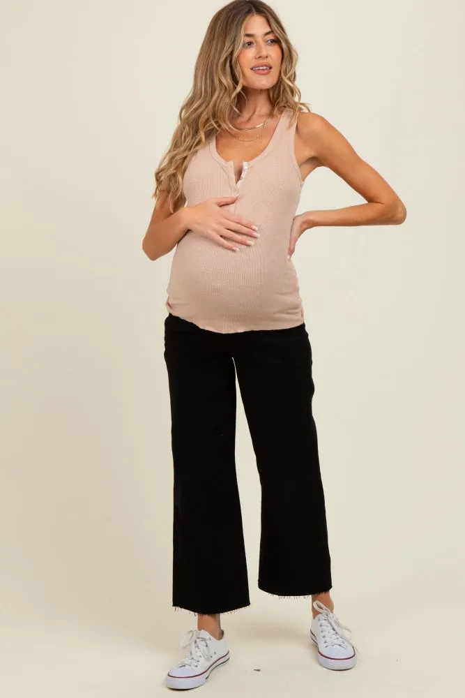 Black Raw Hem Cropped Wide Leg Maternity Jeans sold by Pinkblush