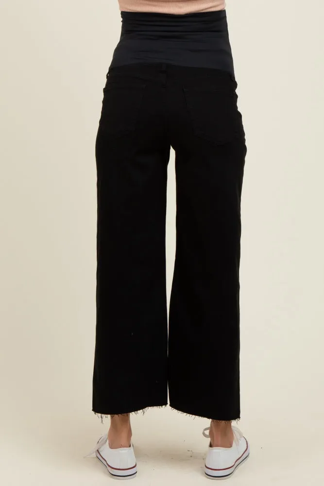 Black Raw Hem Cropped Wide Leg Maternity Jeans sold by Pinkblush product image thumbnail 5