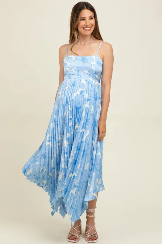 Blue Floral Woven Pleat Skirt Maternity Maxi Dress sold by Pinkblush