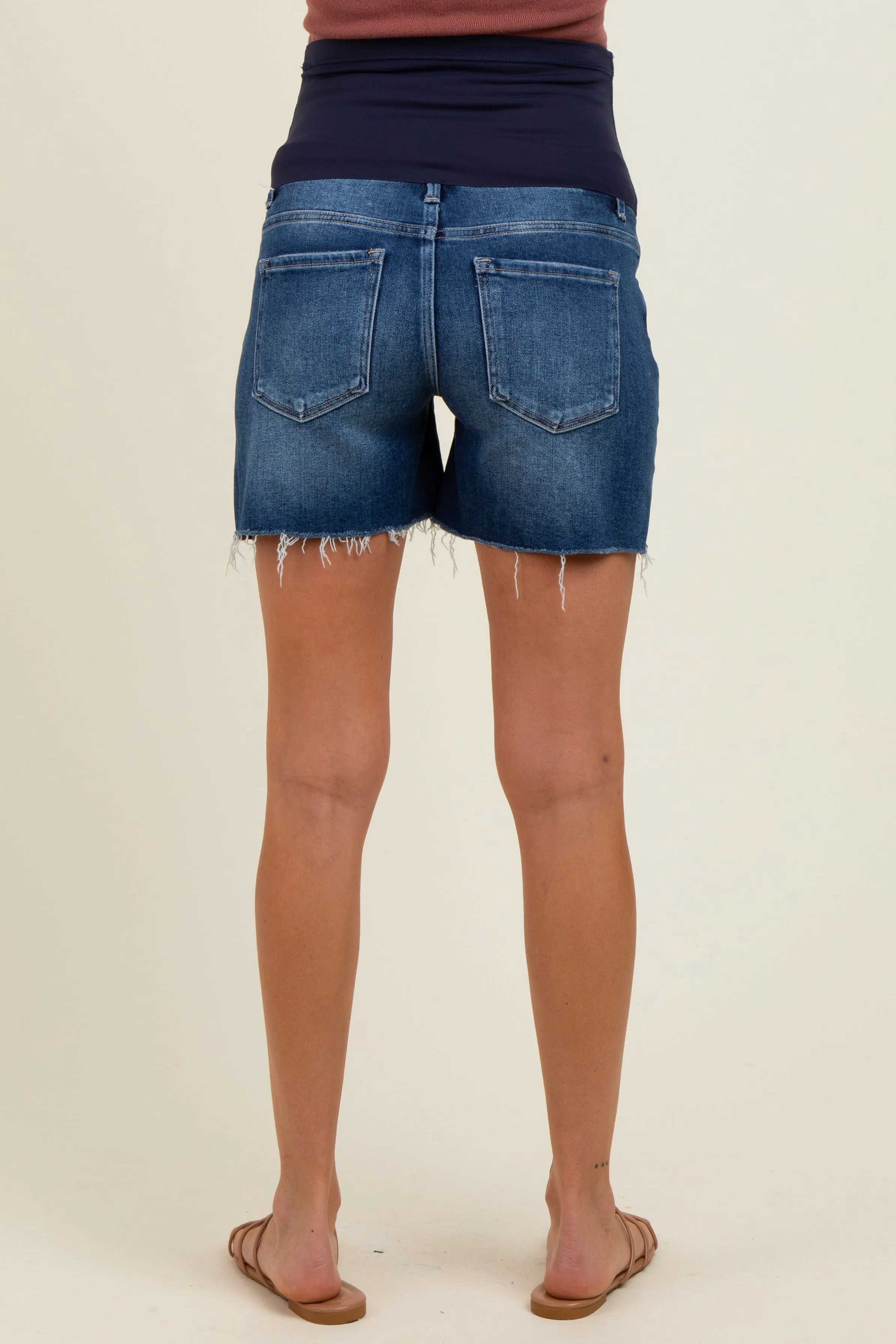 Navy Blue Raw Cut Hem Maternity Denim Shorts sold by Pinkblush product image thumbnail 5