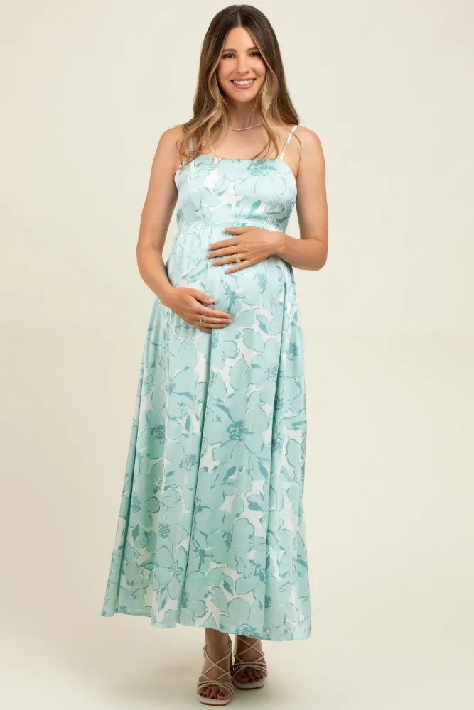 Sage Floral Sleeveless Maternity Maxi Dress sold by Pinkblush