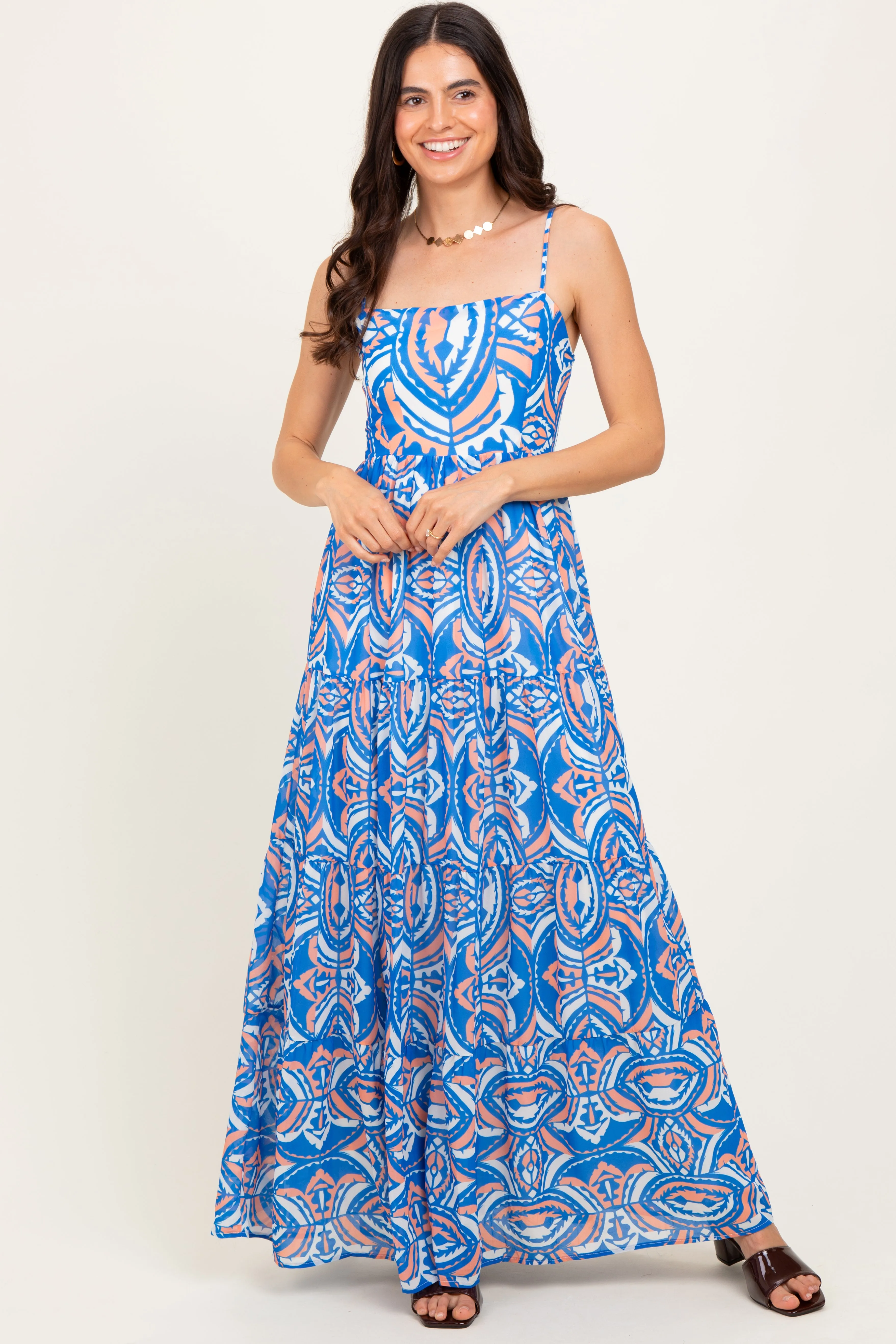 Blue Printed Sleeveless Maternity Maxi Dress sold by Pinkblush product image thumbnail 4