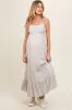 Beige Striped Tie Strap Maternity Maxi Dress sold by Pinkblush