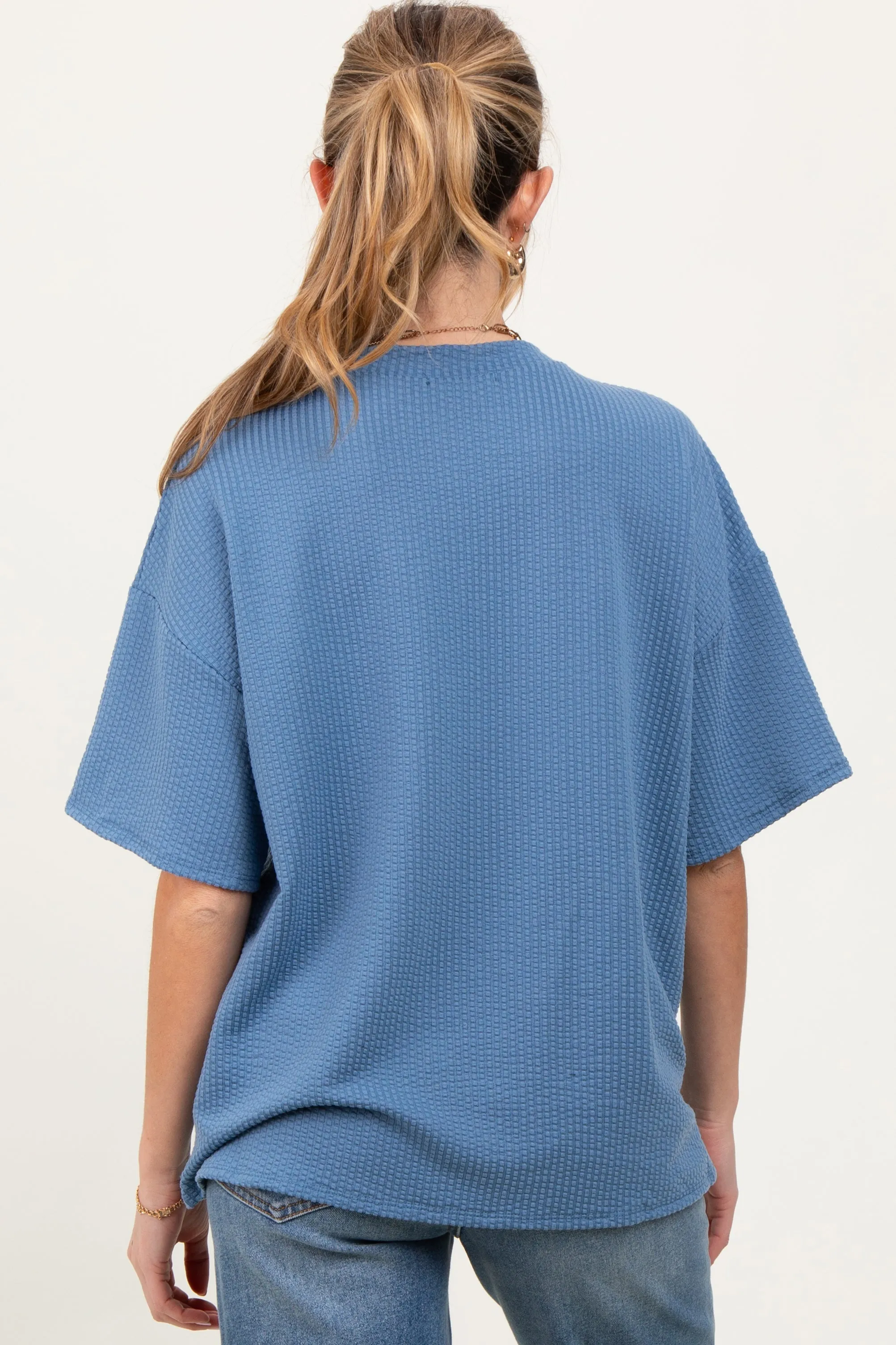 Blue Ribbed Short Sleeve Maternity Top sold by Pinkblush product image thumbnail 3