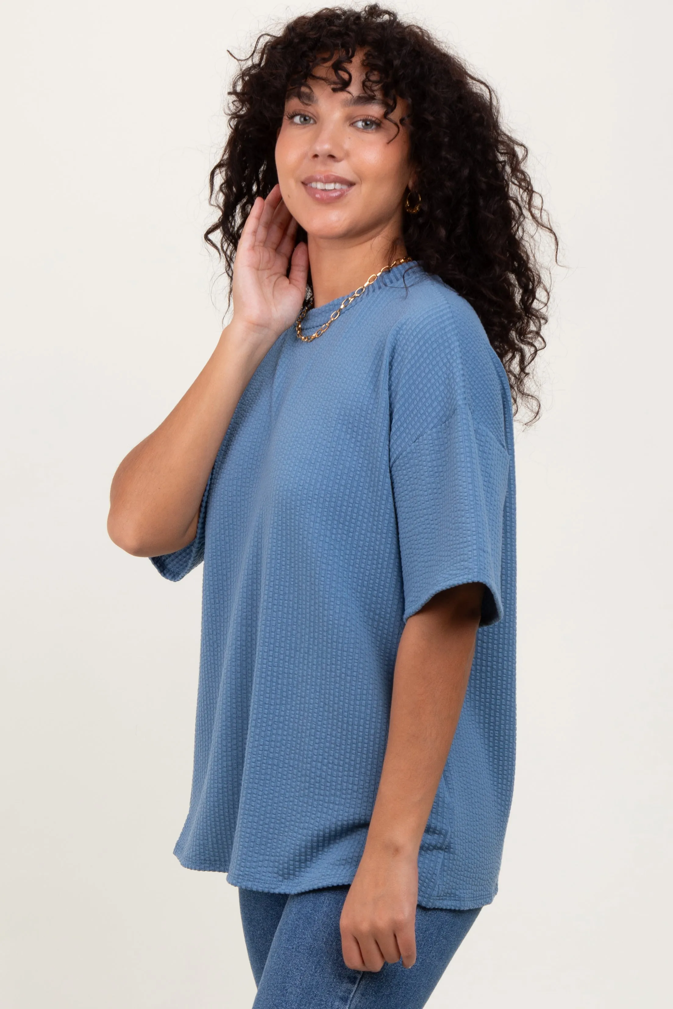 Blue Ribbed Short Sleeve Maternity Top sold by Pinkblush product image thumbnail 4