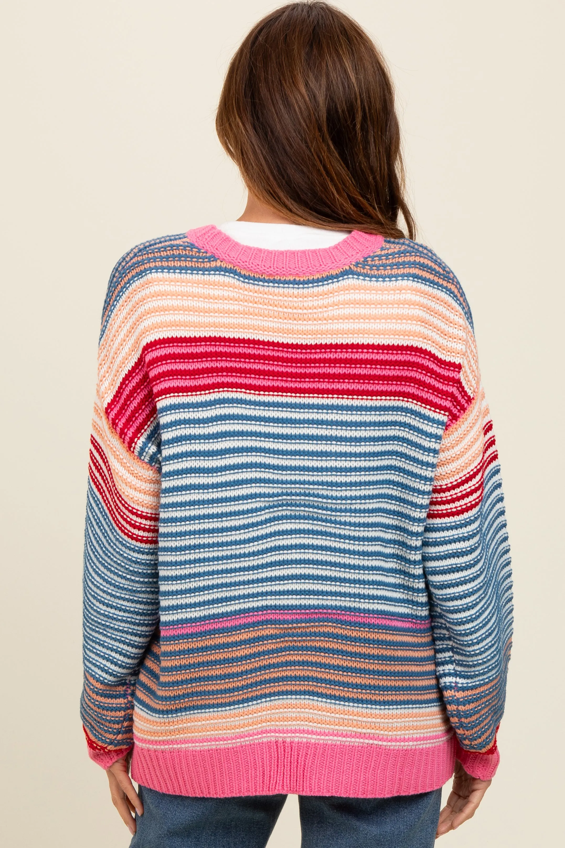 Pink Multi Striped Sweater Cardigan sold by Pinkblush product image thumbnail 4