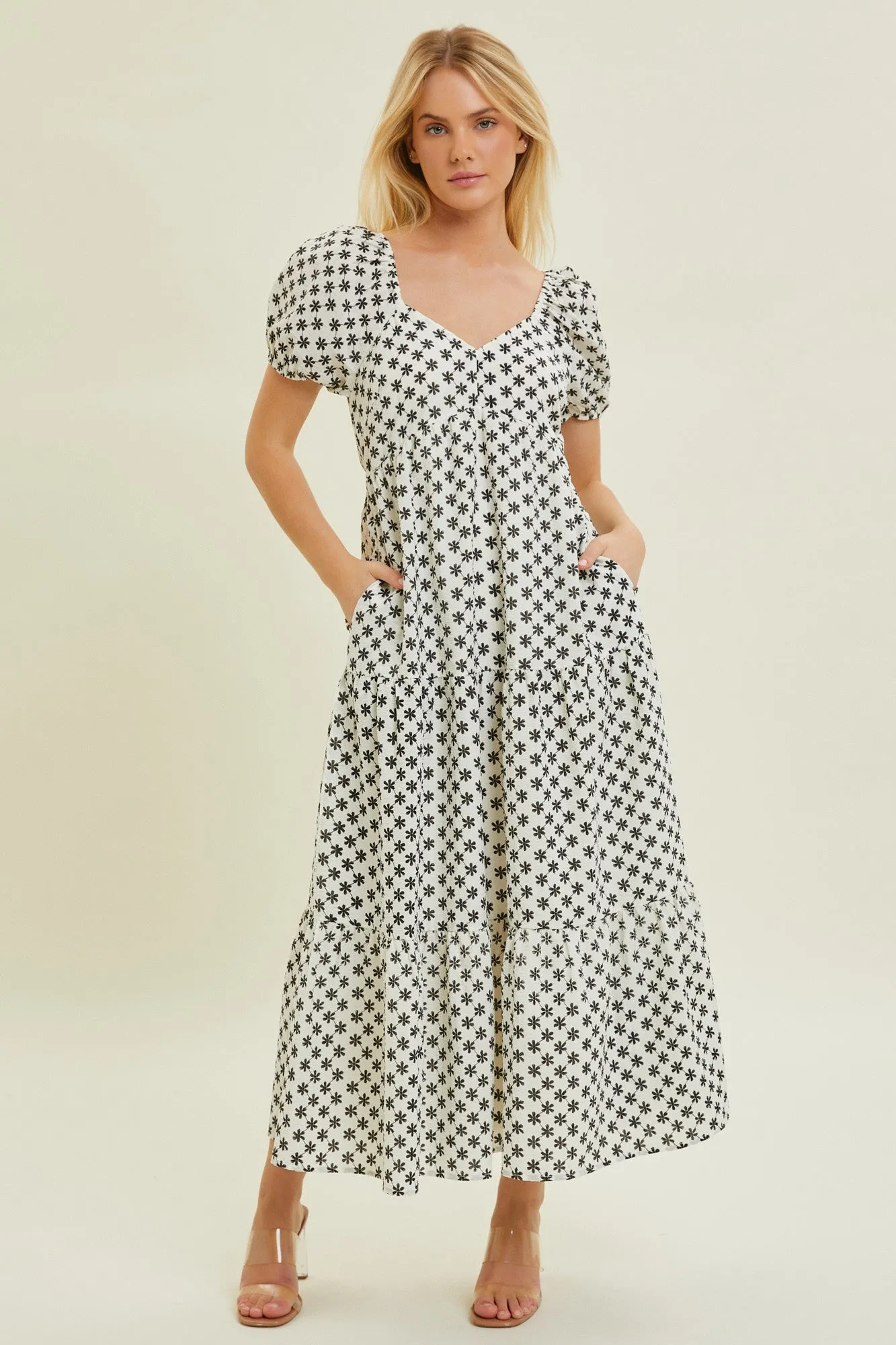 Black Floral Tiered Puff Sleeve Maternity Maxi Dress sold by Pinkblush product image thumbnail 4