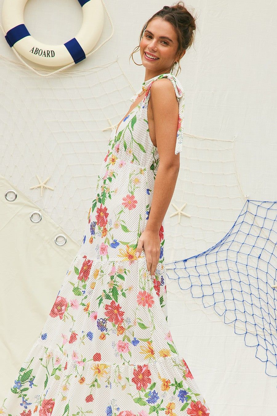 Off White Printed Shoulder Tie Maxi Dress sold by Pinkblush product image thumbnail 3