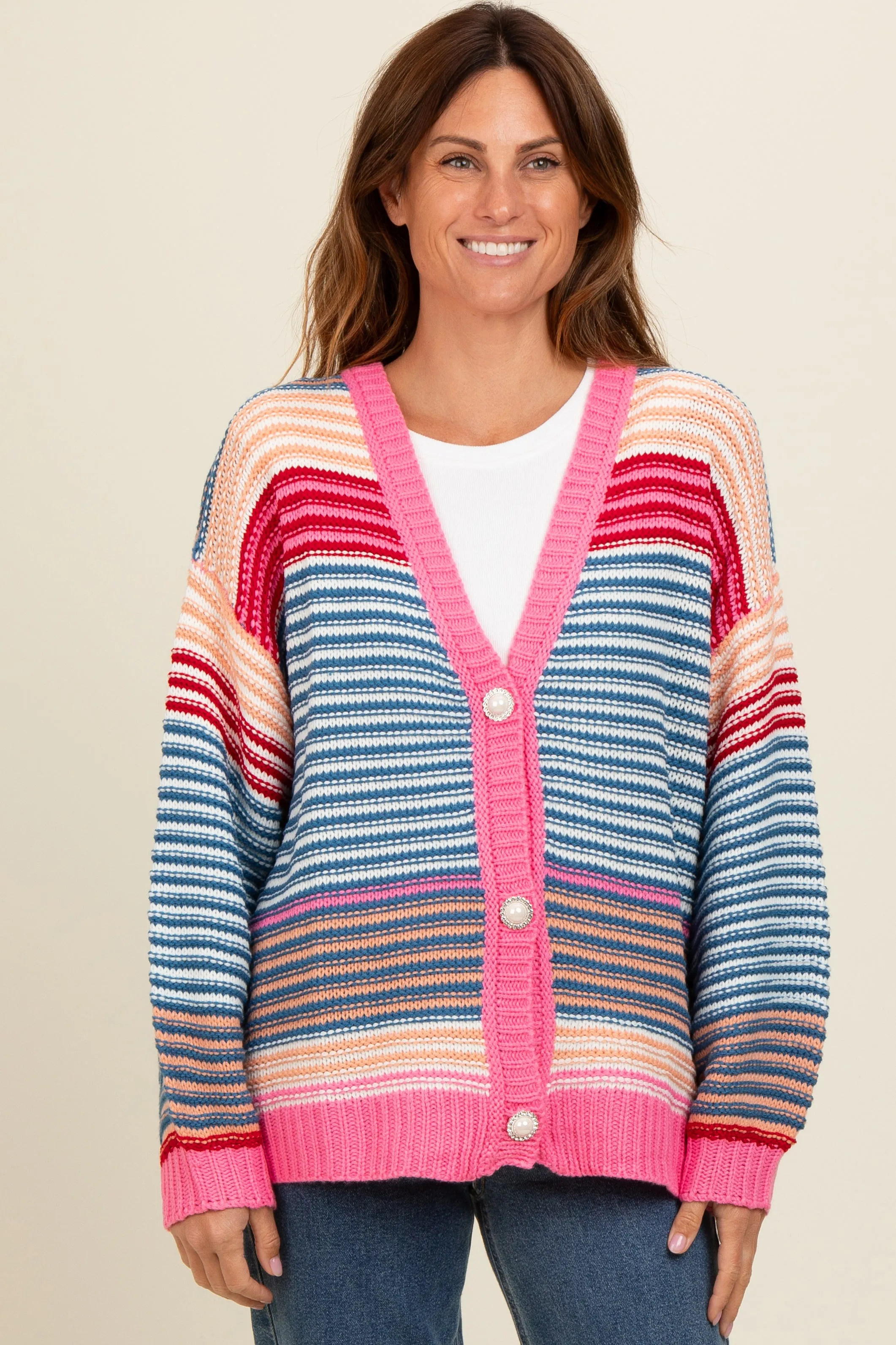 Pink Multi Striped Sweater Cardigan sold by Pinkblush product image thumbnail 2