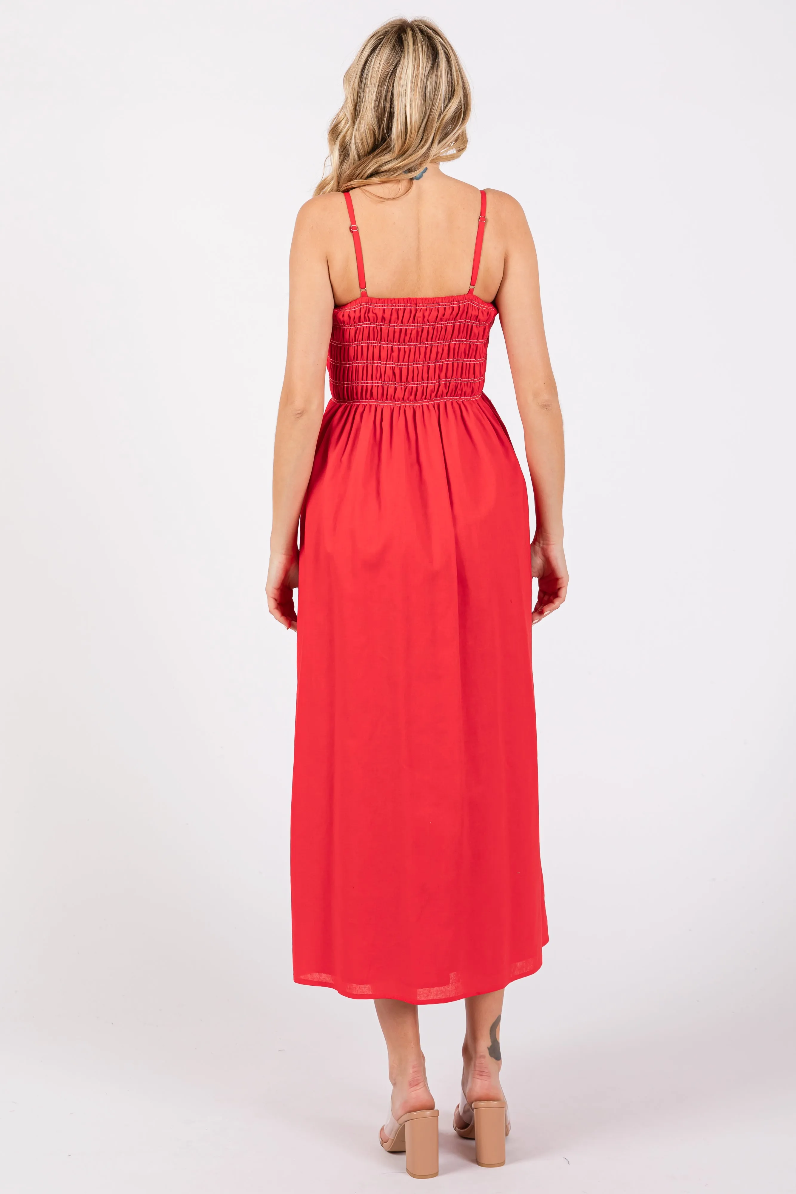 Red Bartlett Striped Smocked Midi Dress sold by Pinkblush product image thumbnail 3