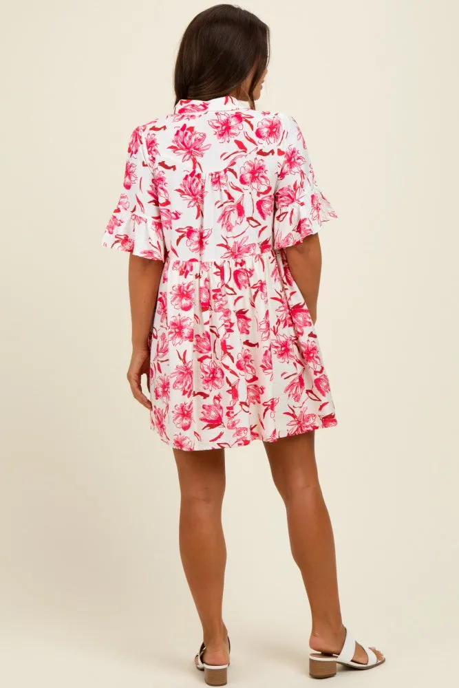Red Floral V-Neck Crochet Trim Maternity Dress sold by Pinkblush product image thumbnail 2