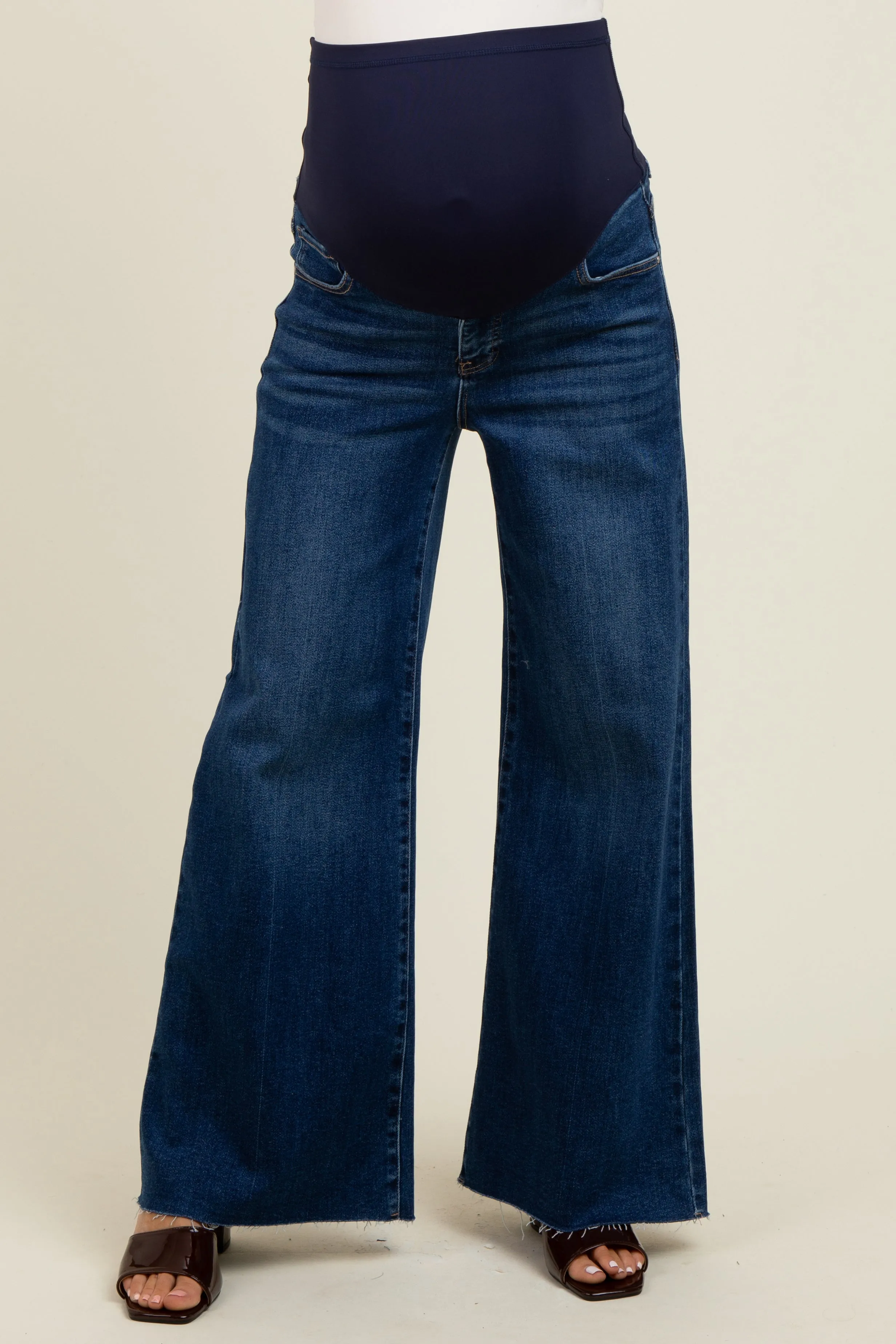 Blue Cut Hem Super Wide Leg Maternity Jeans sold by Pinkblush product image thumbnail 2