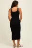 Black Smocked Sleeveless Ruffle Hem Maternity Fitted Dress sold by Pinkblush