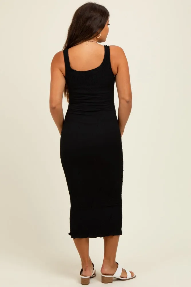 Black Smocked Sleeveless Ruffle Hem Maternity Fitted Dress sold by Pinkblush product image thumbnail 4